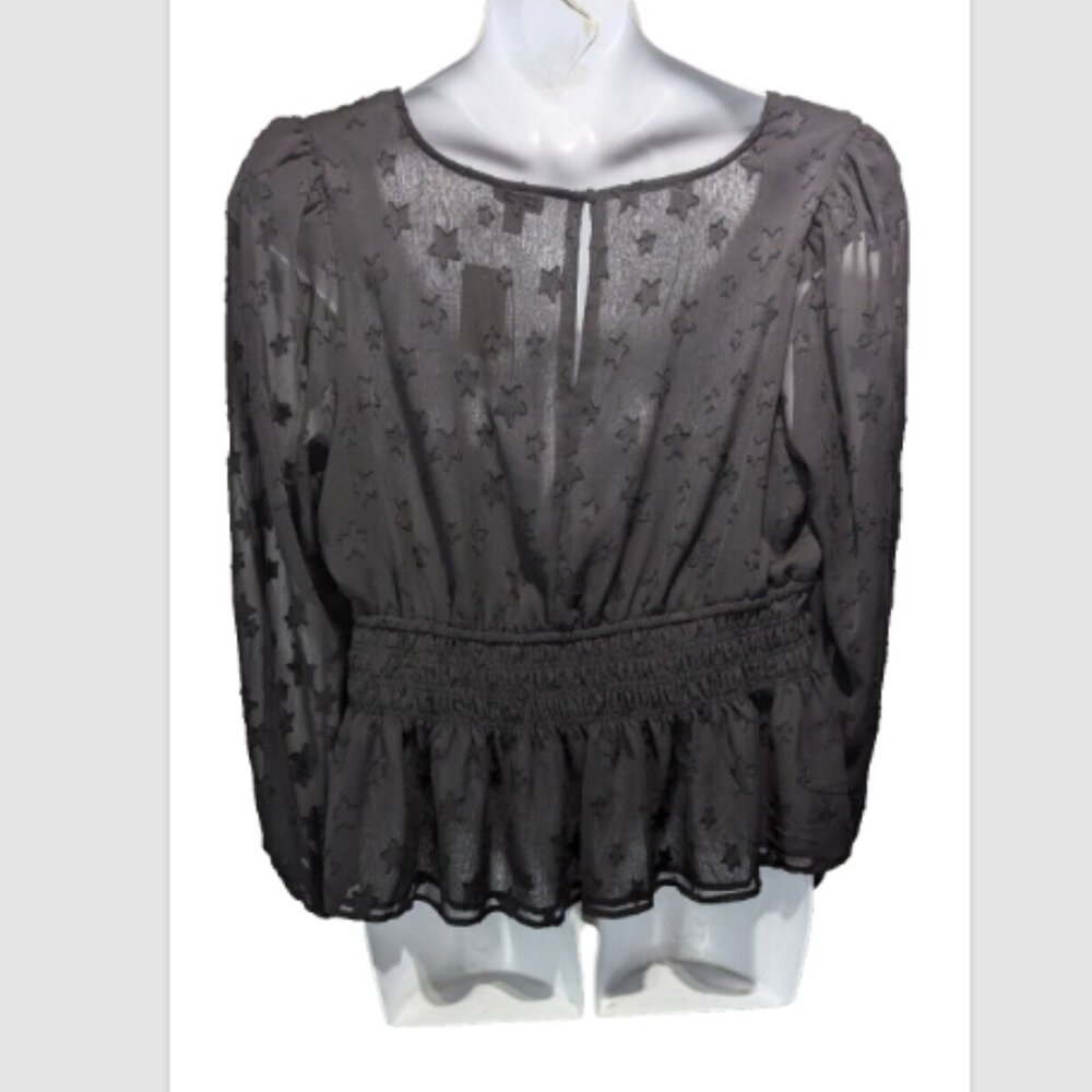 NEW Torrid Crinkle Chiffon With Star Smocked Waist Puff Sleeve Top Black 2X - Picture 4 of 4
